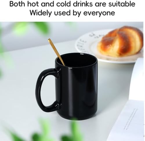 15 OZ Coffee Mug, Classic Blank Ceramic Cup with Large Handle for Tea Latte Cappuccino, Black - Image 3