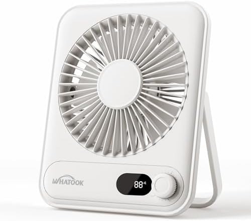 WHATOOK Small Desk Fan Personal Fans: 5000mah 25 Hours Battery Office Quiet Mini Desktop Fan Portable Rechargeable Travel Essentials (White, 2000 mAh) by FashionCaring-MakeitYours