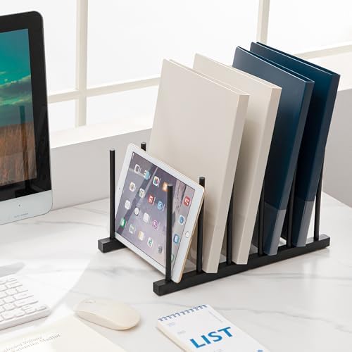 HBlife Desk File Organizer 1 Pack Bamboo 5 Section Vertical File Sorter - Image 4