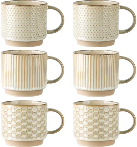 GBhome 12 OZ Stackable Coffee Mugs Set of 6, Ceramic Blue Coffee Cups Set by GBhome