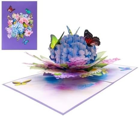 3D Pop-Up Hydrangea & Butterflies Greeting Card – Handmade Floral Card for Birthday, Mother’s Day, Anniversary & Special Occasions F47