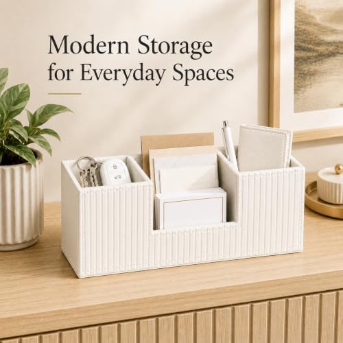 GORESE Pen Organizer for Desk, PU Leather Office Pen Holder, Ivory White - Image 6