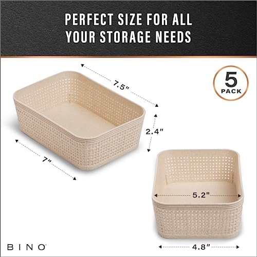 BINO | Woven Plastic Basket | XS (Natural), 5-Pack | THE JUTE COLLECTION | Home Organization, Space - Saving Storage, Stylish Design | Jute Basket | Plastic Storage Basket - Image 3