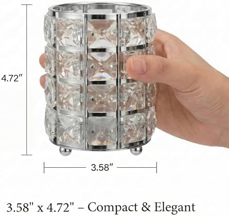 YAGELI Crystal Pen Holder for Desk, 3.58" Gold/Silver Pencil Cup - Image 4