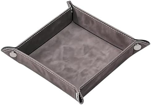 Valet Tray Desktop Storage Organizer – Vegan Leather Catchall Bedside Vanity Tray Nightstand Caddy Holder for Remote Controller, Watch, Keys, Phone, Wallet, Coin, Jewelry, Stone Gray Brown by siduater