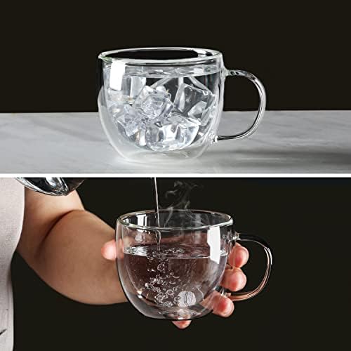 CNGLASS Double Wall Glass Cappuccino Mugs 8.1oz,Clear Insulated Glass Coffee Mug with Handle for Espresso,Latte,Tea,Set of 2 - Image 3
