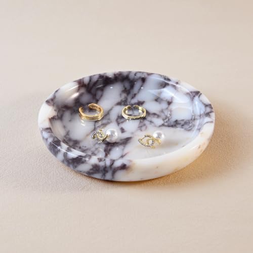 Small Natural Marble Jewelry Tray Key Plate Holder Dish Trinket Decor Catch All Bowl for Ring Earring Stone Gift for Women Daugther,Calacatta Viola,5.5" by Unknown