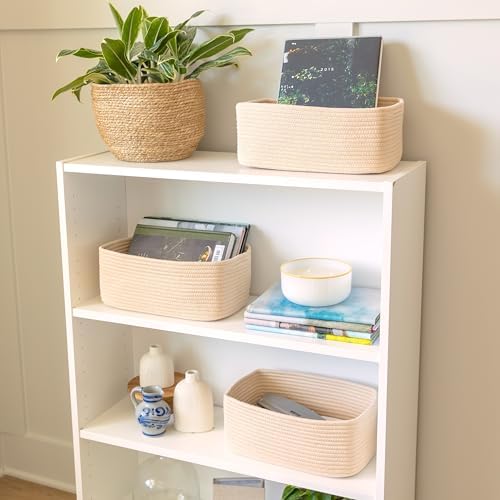 NaturalCozy 13.5”x8.5”x5.5” Storage Baskets for Shelves 3 Pack | Cotton Rope Woven Small Baskets for Organizing | Small Storage Bins for Nursery, Bathroom, Closet, Cube Shelf, Decorative, Gift - Image 3