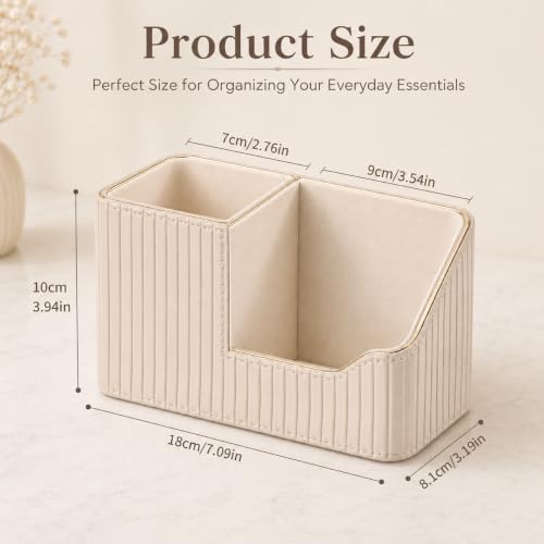 KINGFOM Luxury PU Leather Desk Organizer for Office Accessories, Aesthetic Pen Holder for Desk, Modern Desktop Storage Organizer for Women Home Office Supplies, Beige with Gold Trim - Image 2