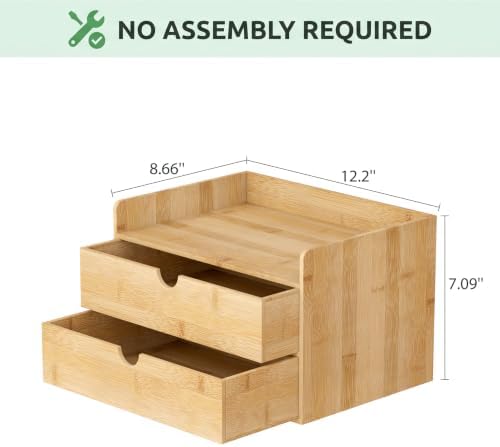 Bamboo Desk Organizer with Drawers, Desktop Storage for Office Supplies - Image 3