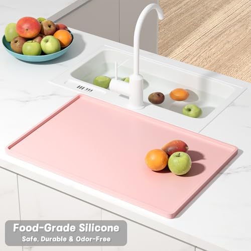 Rnivvi Silicone Coffee Mat, 16" x 24" Waterproof Raised Edge Coffee Bar Mats for Espresso Machine Station Accessories, Heat Resistant Dish Drying Pad for Kitchen Counter, Rubber Bar Decor Pad, Pink - Image 6
