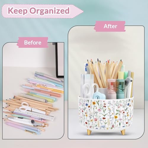 SKYDUE 360 Degree Rotating Desk Organizer, Dual-Purpose Pencil Pen Holder for Desktop, Desk Pen Organizer with 5 Slots, Office Supplies, Pencil Cup for Office, School, Home - Image 4