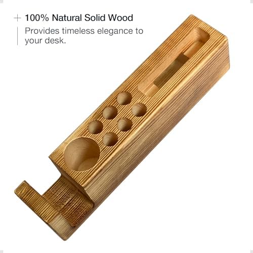 Wooden Desk Organizer with Phone Holder – Stylish & Functional Book, Pen and Cell Phone Charging Stand - Solid Wood Desk Top Organizer - Image 3
