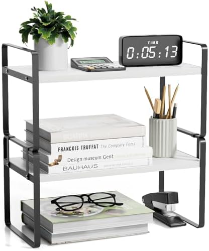 YGYQZ Desk Shelf Organizer, 2-Tier Desktop Bookshelf, Black & White by YGYQZ