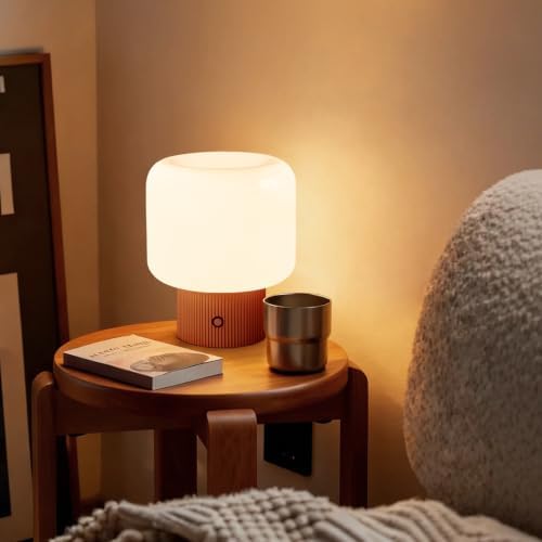 MAGCHARM Halo Mushroom Lamp, 5W Cute Cordless Rechargeable Table Lamp with Glass Shade, 3-Color Dimmable Small Retro Touch Bedside Lamp for Bedroom Ambient Decor (Orange) - Image 5