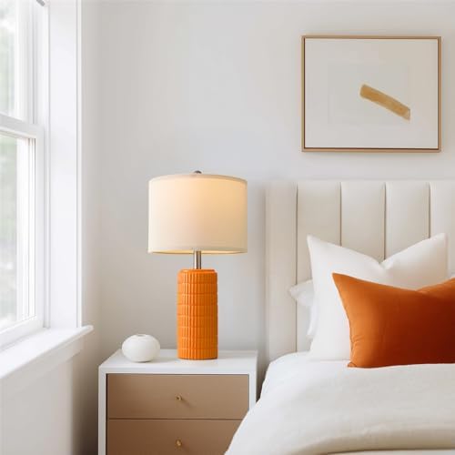 PoKat 23" Orange Table Lamps Decor for Living Room Set of 2, Modern Living Room Lamps for End Table, Ceramic Table Lamps for Bedroom, Contemporary Nightstand Lamps for Home Bedroom Decor - Image 3