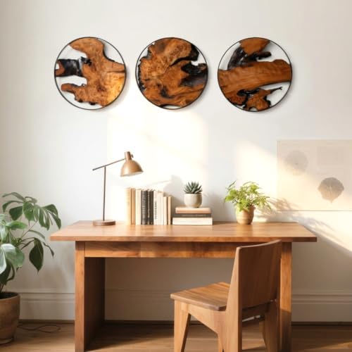 WELLAND 3-Piece Round Cedar Wood & Metal Wall Decor Set - Image 4