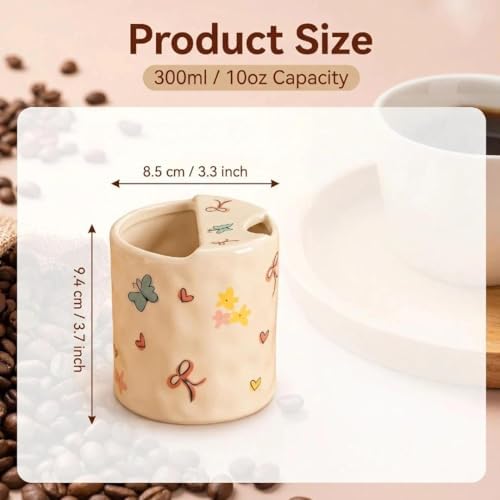 Novelty Ceramic Coffee Mug Designed to Look Like a Gift Box, 10oz Retro Hand-Painted Ceramic Travel Mug (White Bow) - Image 3
