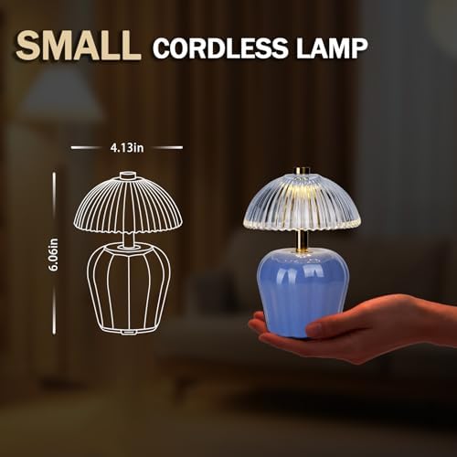 MJ PREMIER Rechargeable Table Lamp, Small Cordless Lamp with Timer, Blue - Image 2