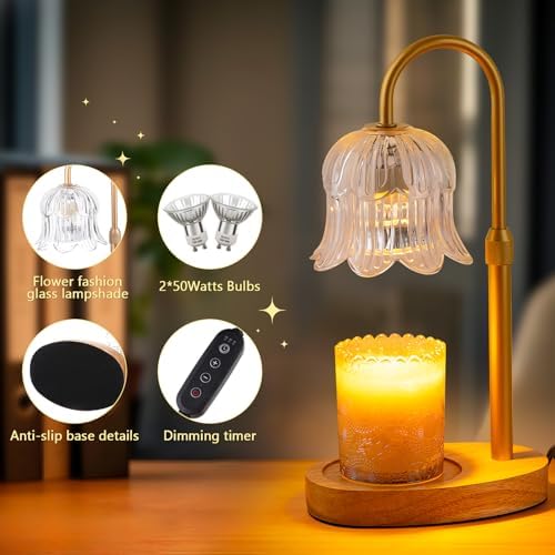 CRMILL Candle Warmer Lamp Electric Timer - Candles Height Control Dimmable Warmers Scented Lamps No Flame Heat Warm Melt Wax Jar Modern Home Decor Table Lights for Home Living Bedroom - Image 2