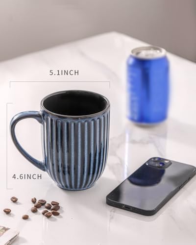 HASENSE 16 oz Ceramic Coffee Mugs Set of 4, Ribbed Navy Blue Coffee & Tea Cups, Dishwasher & Microwave Safe, Ideal for Housewarming & Wedding Gifts - Image 2