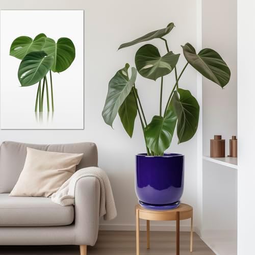 Ceramic Planter - 12 Inch Pots for Plants Ceramic Plant Pot Indoor with Drainage Hole and Saucer Large Planter Flower Pot Outdoor for Home Garden Decor Blue - Image 5