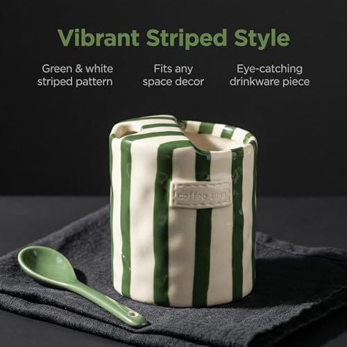 Novelty Ceramic Coffee Mug Designed to Look Like a Gift Box, 10oz Retro Hand-Painted Ceramic Travel Mug (Brown Stripes) - Image 6
