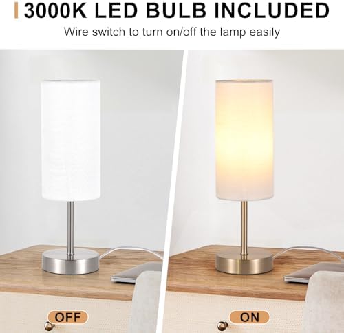RISLG 2 Pack Small Table Lamp for Bedroom, Bedside Lamp for Nightstand, Minimalist Modern Desk Lamp with Linen Fabric Shade for Living Room, Office, Kids Room, Dorm, LED Bulb Included - Image 4