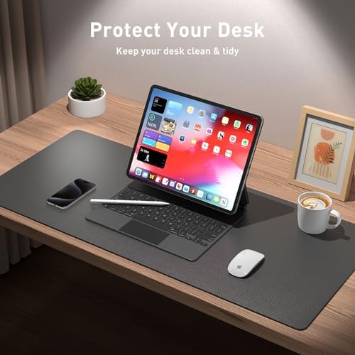 Aothia Leather Desk Pad Protector, Mouse Pad, Office Desk Mat, Non-Slip PU Leather Desk Blotter, Laptop Desk Pad, Waterproof Desk Writing Pad for Office and Home (48"x17", Gray) - Image 3