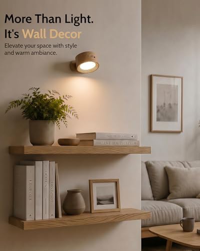 Wall Lights, Rechargeable Magnetic Wall Sconce with Remote, Wood Grain-3Pcs - Image 2