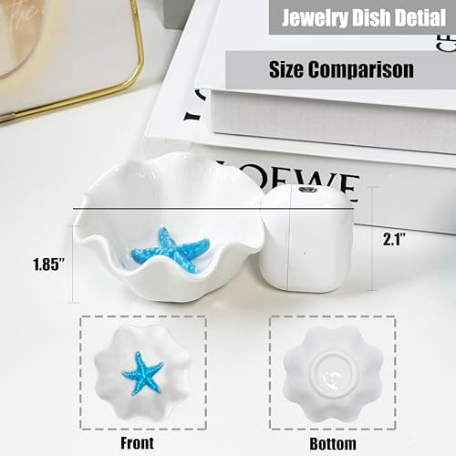 Jewelry Holder Dish Ceramic Flower Ring Dish Tray Decorative Starfish Trinket Dish Preppy Room Decor Coastal Jewelry Bowl Wedding Mother's Day Christmas Birthday Gifts for Women (Blue Starfish) - Image 2