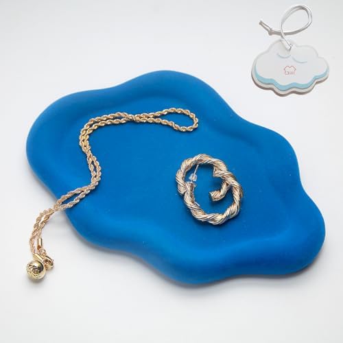 Jewelry Dish Trinket Tray for Women, Ring Dish Holder, Unique Cloud Shape Ceramic Plate Cute Things Vanity Aesthetic Room Decor Mother's Day Birthday (Klein Blue) by MDFayeHome