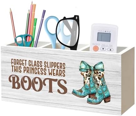 Coquette Turquoise Cow Bow Western Cowgirl Makeup Brush Toothbrush Holder for Girls Bathroom Room Dorm, Cowgirl Cowboy Gifts Wood Signs Pen Pencil Holder Organizer Office Desk Accessories by Unknown