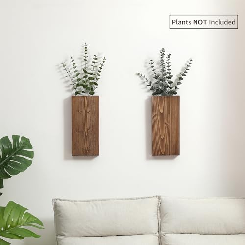 2 Pack Wood Wall Planter Vase for Greenery and Dried Flowers (Walnut) - Image 3