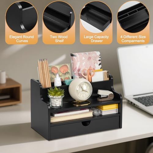Mail Organizer Countertop, 4 Slots Desk Organizer with Drawer and Shelf - Image 4