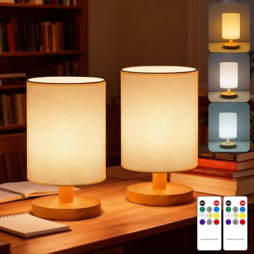Table Lamp Set of 2, Bedside Lamp Nightstand Lamp,3 Colour telecontrol Desk Lamp, USB Powered LED Reading Lamp, Boho Vintage Small Lamp for Bedroom Living Room Office Dorm Dresser Bookshelf by ThelightofBuroraix