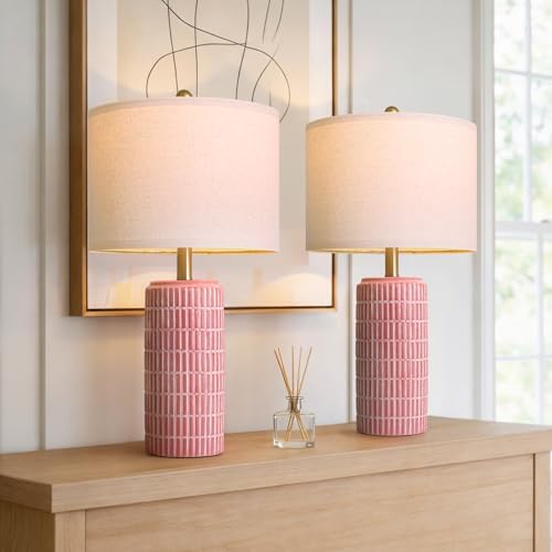 PoKat 23" Ceramic Table Lamps for Living Room, Farmhouse Bedside Lamps Set of 2 for Bedroom, Rustic Nightstand Lamps for Office Sideboard Entryway Hallway Decor Gifts (Matte Red) - Image 5