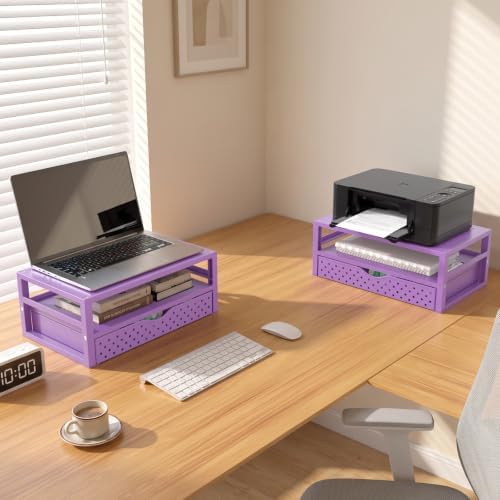 WALI Desk Organizer with Drawer，Computer Monitor Stand with Storage, Desk Organizers and Accessories for Computer, Printer, Laptop Riser for Home Office Supplies, (PTT005-V), 1 Pack, Purple - Image 3