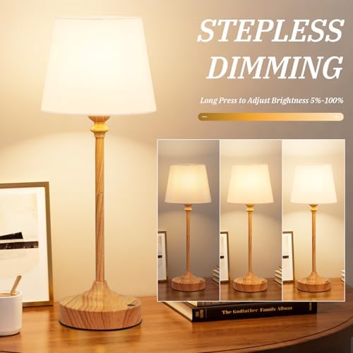 Kakanuo Cordless Table Lamps Rechargeable Set - 2 Pack Wooden 4000mAH Battery Operated Lamps for Decor, 3000K Stepless Dimming Touch Control Wireless Lamps for Bedroom, Dining Table - Image 2