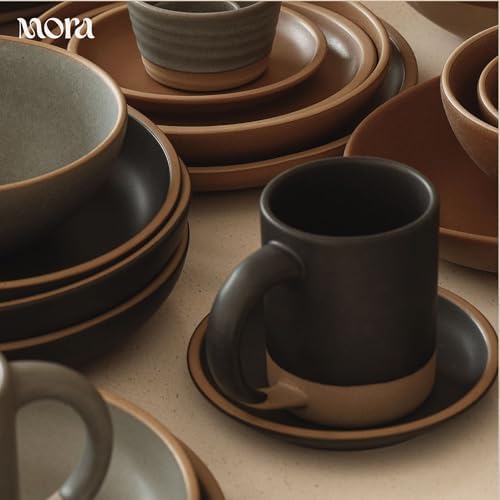 MORA Medium Mugs Set of 4, 16oz Ceramic Pottery Latte Mugs/Coffee Cups - Microwave and Dishwasher Safe - Liquorice - Image 6