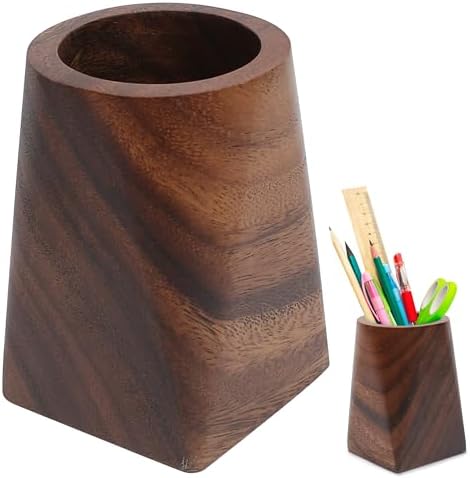 Wooden Pencil Holder, Walnut Wood Pen Cup, Desk Accessories, 4 Inch Organizer Caddy Stand, Vintage Rustic Box for Desktop, Men Supplies, Makeup Brushes, Stationery, Offices Decoration by Marsrut