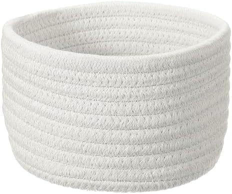 uxcell White Small Cotton Rope Woven Storage Basket, Shelf Closet Storage Gift Woven Baskets Cute Nursery Box Bin Decor Organization Bin for Home Supply, Round, 6.3x4.4 by uxcell