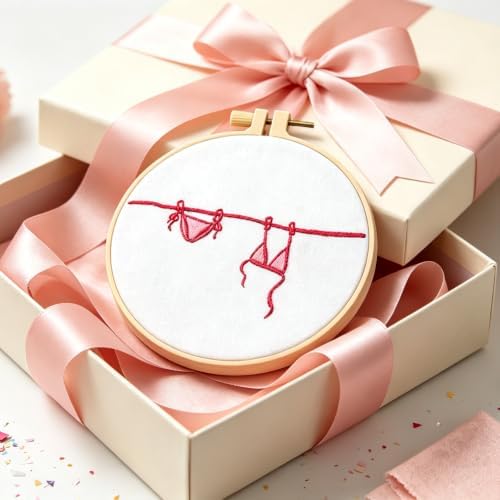 Crafmanoe Easy Hand Embroidery Kits for Adults Beginners, Embroidery Starters Kits, Pink Bikini Stamped Cross Stitch Kits Needlepoint Kits for Beginners Adults, Embroidery Hoop, Thread, Video Tutorial - Image 2