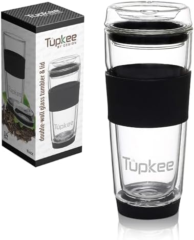 Double Wall Glass Tumbler, 14-Ounce Glass Travel Coffee Mug - 2 Pack - Image 2