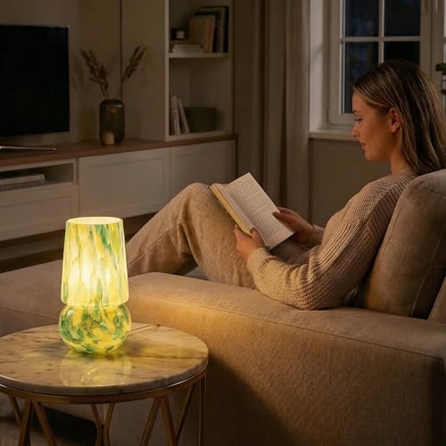9.8″ Mushroom Glass Table Lamp, Dimmable Modern Beside Lamp, Emerald Teal - Image 6