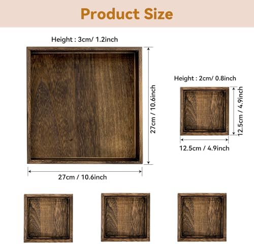 5-Piece Wooden Serving Tray Set for Ottoman,Breakfast in Bed,Coffee Table - Image 4
