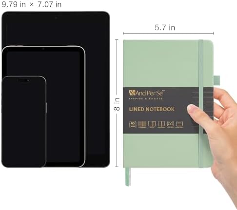 &And Per Se Lined Journal Notebook, 160 Pages, A5 5.7 x 8 inches College Ruled Thick Paper Notebook Journals for Writing, Hardcover Notebooks for Women Men Office School (1 Pack, Light Green) - Image 2