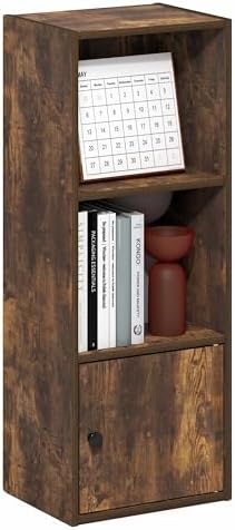 Furinno LUDER Book Shelf, 3-Tier Bookshelf with Open Shelf, Standing Bookcase with 1 Door Cabinet, 9.3 x 12 x 31.5, for Organization and Storage, for Living Room, Bedroom, Home Office, Amber Pine by Furinno-FitsYourSpaceFitsYourBudget