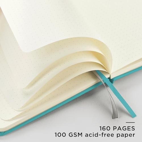 &And Per Se Dotted Journal Notebook, A5 Hardcover Leather Dotted Journal, 160 Pages 100gsm Thick Dot Grid Paper, 3 Sheets of Stickers Included - 5.7'' x 8'' (Turquoise) - Image 4