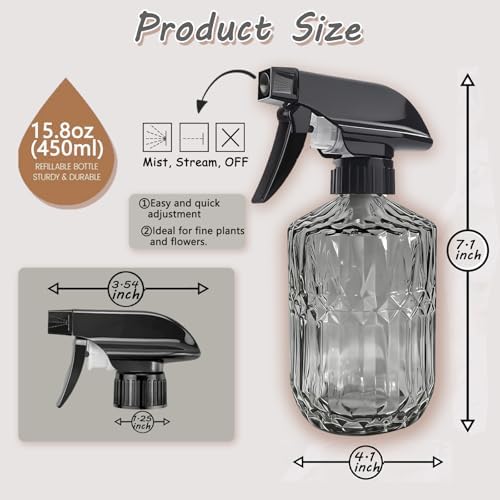 Glass Plant Spray Bottle, 15oz, Dark Grey, Adjustable Nozzle - Image 3